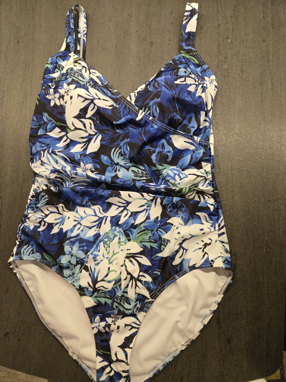 Womens L Blue Floral One-Piece Swimsuit